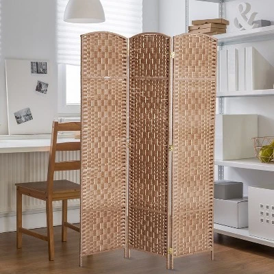 HOMCOM 6' Tall Wicker Weave 3 Panel Room Divider Privacy Screen - Natural 2 HOMCOM 6' Tall Wicker Weave 3 Panel Room Divider Privacy Screen - Natural - Image 2
