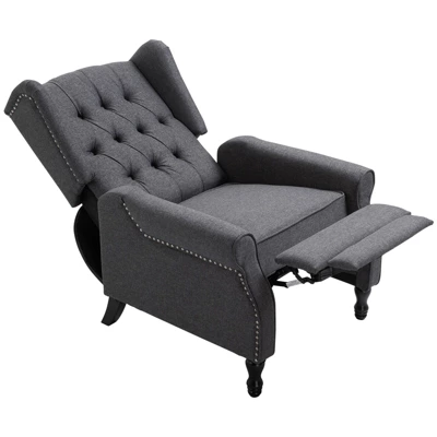 HOMCOM Fabric Upholstered Wingback Recliner, Tufted Back Linen Arm Chair With Footrest, Armrest, Padded Cushion, Dark Grey 4 HOMCOM Fabric Upholstered Wingback Recliner, Tufted Back Linen Arm Chair With Footrest, Armrest, Padded Cushion, Dark Grey - Image 4