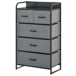 HOMCOM 5-Drawer Fabric Dresser Tower, 4-Tier Storage Organizer With Steel Frame For Hallway, Bedroom And Closet, Gray -Homcom GUEST 486ad5b9 9a38 4688 8334 b046348ca417