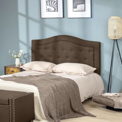 HOMCOM Upholstered Headboard, Button Tufted Bedhead Board, Home Bedroom Decoration For Full-Sized Beds, Brown 2 HOMCOM Upholstered Headboard, Button Tufted Bedhead Board, Home Bedroom Decoration For Full-Sized Beds, Brown - Image 2