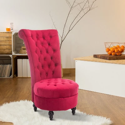 HOMCOM High Back Accent Chair, Upholstered Armless Chair, Retro Button-Tufted Royal Design With Thick Padding And Rubberwood Leg, Crimson Red 1 HOMCOM High Back Accent Chair, Upholstered Armless Chair, Retro Button-Tufted Royal Design With Thick Padding And Rubberwood Leg, Crimson Red