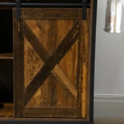 HOMCOM Rustic Farmhouse Kitchen Cart, Rolling Storage Island With Adjustable Shelf, Two Drawers, Sliding Barn Door Cabinet And Towel Rack -Homcom GUEST 4aa79a00 2f6a 4a6b 9da8 c55be39208d8