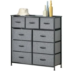 HOMCOM 9 Drawers Storage Chest Dresser Organizer Unit W/ Steel Frame, Wood Top, Easy Pull Fabric Bins, For Bedroom, Hallway, Closet, Entryway 9 HOMCOM 9 Drawers Storage Chest Dresser Organizer Unit W/ Steel Frame, Wood Top, Easy Pull Fabric Bins, For Bedroom, Hallway, Closet, Entryway -Homcom GUEST 4ba7c1f5 ac9e 4203 adfa 2aec52dc6679