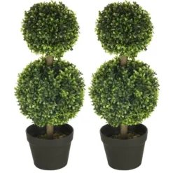 HOMCOM 2 Pack 23.5" Artificial Boxwood Topiary Ball Trees Set Of 2, Double Ball-Shaped Boxwood Artificial Topiary Plants For Indoor Outdoor, Green -Homcom GUEST 4c33cd39 5fd3 464d 84e5 988949b39f06