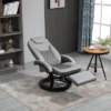 HOMCOM PU Recliner Reading Armchair With Footrest, Headrest And Round Steel/Wood Base For Living Room Or Office, Gray