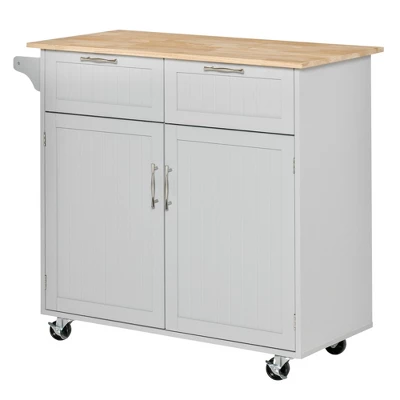 HOMCOM 41" Modern Rolling Kitchen Island On Wheels, Utility Cart Storage Trolley With Rubberwood Top & Drawers 3 HOMCOM 41" Modern Rolling Kitchen Island On Wheels, Utility Cart Storage Trolley With Rubberwood Top & Drawers - Image 3