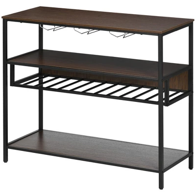 HOMCOM Industrial Wine Rack With 11-Bottles Holder, Free Standing Wine Shelf With Glass Holders For Home Bar, Kitchen, Dark Brown 3 HOMCOM Industrial Wine Rack With 11-Bottles Holder, Free Standing Wine Shelf With Glass Holders For Home Bar, Kitchen, Dark Brown - Image 3