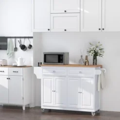 HOMCOM Rolling Kitchen Island Storage Cart Table W/ Drop Leaf Top