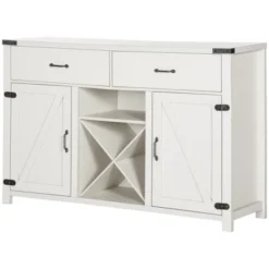 HOMCOM Wooden Farmhouse Sideboard, Storage Buffet Cabinet With 2 Large Drawers, X-Shaped Wine Rack, And Cabinets, Distressed White -Homcom GUEST 4e3aed1d 8c28 4efd 9b7b e24255a01f59