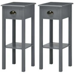 HOMCOM 2-Tier Side Table With Drawer, Narrow End Table With Bottom Shelf, For Living Room Or Bedroom, Set Of 2, Gray -Homcom GUEST 506f0721 1f38 4578 b1fa 6c8724e6e13c