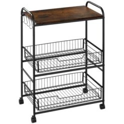 HOMCOM 24" 3-Tier Rolling Kitchen Cart, Utility Storage Trolley With 2 Basket Drawers, Side Hooks For Dining Room 14 HOMCOM 24" 3-Tier Rolling Kitchen Cart, Utility Storage Trolley With 2 Basket Drawers, Side Hooks For Dining Room -Homcom GUEST 52a63a59 92b5 4f44 a3db ce58a3e4ccd0