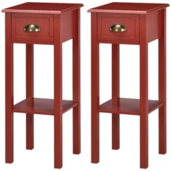 HOMCOM 2-Tier Side Table With Drawer, Narrow End Table With Bottom Shelf, For Living Room Or Bedroom, Set Of 2, Red 7 HOMCOM 2-Tier Side Table With Drawer, Narrow End Table With Bottom Shelf, For Living Room Or Bedroom, Set Of 2, Red -Homcom GUEST 53071786 e21d 4a55 adeb 62428758b12f