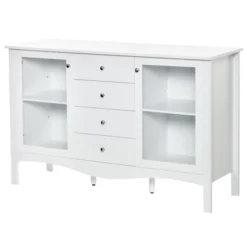 HOMCOM Modern Sideboard, Serving Buffet Cabinet, Cupboard With Glass Doors, Drawers And Adjustable Shelves For Living Room, White 7 HOMCOM Modern Sideboard, Serving Buffet Cabinet, Cupboard With Glass Doors, Drawers And Adjustable Shelves For Living Room, White -Homcom GUEST 533ef989 37c8 489d 836a d5dad337aad9