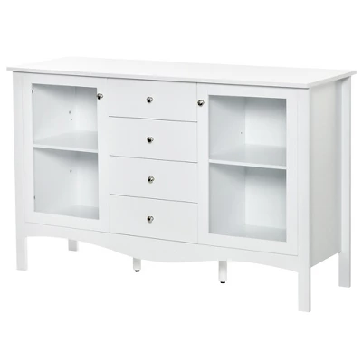 HOMCOM Modern Sideboard, Serving Buffet Cabinet, Cupboard With Glass Doors, Drawers And Adjustable Shelves For Living Room, White 3 HOMCOM Modern Sideboard, Serving Buffet Cabinet, Cupboard With Glass Doors, Drawers And Adjustable Shelves For Living Room, White - Image 3