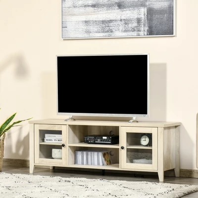 HOMCOM Modern TV Stand, Entertainment Center With Shelves And Cabinets For Flatscreen TVs Up To 60" For Bedroom, Living Room, Oak 2 HOMCOM Modern TV Stand, Entertainment Center With Shelves And Cabinets For Flatscreen TVs Up To 60" For Bedroom, Living Room, Oak - Image 2
