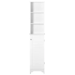 HOMCOM Tall Bathroom Storage Cabinet/Freestanding Linen Tower With 3-Tier Open Adjustable Shelf And Cupboard, White -Homcom GUEST 53c66e86 f1f1 4c92 b845 e3b3f33bc5b4