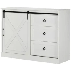 HOMCOM Farmhouse Coffee Bar Cabinet, Kitchen Sideboard, Buffet Cabinet With Sliding Barn Door And 3 Storage Drawers For Living Room, White 7 HOMCOM Farmhouse Coffee Bar Cabinet, Kitchen Sideboard, Buffet Cabinet With Sliding Barn Door And 3 Storage Drawers For Living Room, White -Homcom GUEST 54d96390 4851 422c b26e 5647fd295d1b