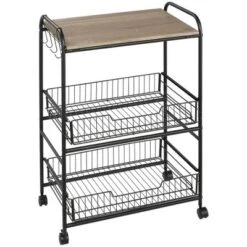 HOMCOM 24" 3-Tier Rolling Kitchen Cart, Utility Storage Trolley With 2 Basket Drawers, Side Hooks For Dining Room 15 HOMCOM 24" 3-Tier Rolling Kitchen Cart, Utility Storage Trolley With 2 Basket Drawers, Side Hooks For Dining Room -Homcom GUEST 54e680b3 cb49 41e1 81f4 6d00473da82b
