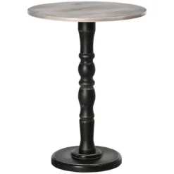 HOMCOM Pedestal Side Table With Round Tabletop, Rustic End Table With Solid Wood Leg For Living Room, Bedroom, Light Gray And Black -Homcom GUEST 552a47e1 a5bb 4d4b af93 65544aa50e2a