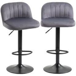 HOMCOM Adjustable Bar Stools Set Of 2, Velvet Counter Height Barstool, Upholstered Kitchen Stool With Swivel Seat, Steel Frame, Footrest, Gray 7 HOMCOM Adjustable Bar Stools Set Of 2, Velvet Counter Height Barstool, Upholstered Kitchen Stool With Swivel Seat, Steel Frame, Footrest, Gray -Homcom GUEST 561f70f9 e989 4ec7 afd5 dc7801e86c9b
