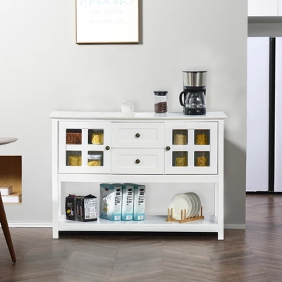 HOMCOM Kitchen Sideboard Serving Buffet Cabinet Cupboard Console Table With Adjustable Shelves, Glass Doors, And 2 Drawers, For Living Room 1 HOMCOM Kitchen Sideboard Serving Buffet Cabinet Cupboard Console Table With Adjustable Shelves, Glass Doors, And 2 Drawers, For Living Room
