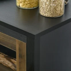HOMCOM Kitchen Sideboard, Glass Door Buffet Cabinet, Accent Cupboard With Adjustable Storage Shelf For Living Room, Black Wood Grain -Homcom GUEST 5b0b5774 5e1a 4247 af57 1ddeef0be8e5