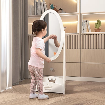 HOMCOM Full Length Mirror For Children, Adjustable To Be Viewed From Multiple Angles Dress-up And Make-up, White 2 HOMCOM Full Length Mirror For Children, Adjustable To Be Viewed From Multiple Angles Dress-up And Make-up, White - Image 2