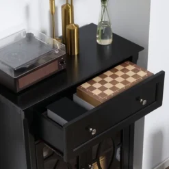 HOMCOM Kitchen Cabinet, Storage Cabinet, Sideboard Floor Accent Cabinet W/ 2 Glass Doors, Drawer, Adjustable Shelves For Living Room Entryway, Black 8 HOMCOM Kitchen Cabinet, Storage Cabinet, Sideboard Floor Accent Cabinet W/ 2 Glass Doors, Drawer, Adjustable Shelves For Living Room Entryway, Black -Homcom GUEST 5cdab75e cb10 4d28 9915 b969c10265b9