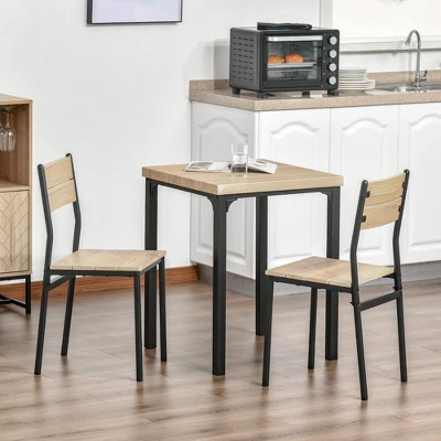 HOMCOM Rustic Country Wood Top 3 Piece Kitchen Table Dining Set With 2 Matching Chairs & Versatile Design For Small Space 4 HOMCOM Rustic Country Wood Top 3 Piece Kitchen Table Dining Set With 2 Matching Chairs & Versatile Design For Small Space - Image 4