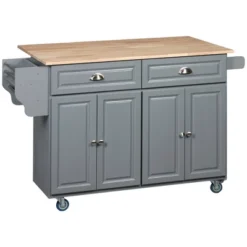 HOMCOM Rolling Kitchen Island On Wheels Utility Cart With Drop-Leaf And Rubber Wood Countertop, Storage Drawers, Door Cabinets, Dark Gray 7 HOMCOM Rolling Kitchen Island On Wheels Utility Cart With Drop-Leaf And Rubber Wood Countertop, Storage Drawers, Door Cabinets, Dark Gray -Homcom GUEST 6252b556 ba39 4c8d b6f3 4daee7a3c2ec
