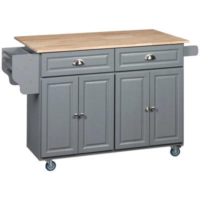 HOMCOM Rolling Kitchen Island On Wheels Utility Cart With Drop-Leaf And Rubber Wood Countertop, Storage Drawers, Door Cabinets, Dark Gray 3 HOMCOM Rolling Kitchen Island On Wheels Utility Cart With Drop-Leaf And Rubber Wood Countertop, Storage Drawers, Door Cabinets, Dark Gray - Image 3