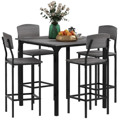 HOMCOM 5 PC Modern Counter Height Bar Table Set Compact Kitchen Table 4 Chairs Set With Footrest, Metal Legs 7 HOMCOM 5 PC Modern Counter Height Bar Table Set Compact Kitchen Table 4 Chairs Set With Footrest, Metal Legs - Image 7