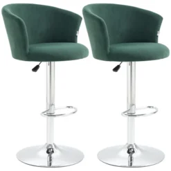 HOMCOM Adjustable Bar Stools Set Of 2, Velvet Kitchen Stool, Upholstered Counter Height Barstool With Swivel Seat, Wing Back, ‎Dark Green -Homcom GUEST 649d1165 2a3b 4e50 973b 73a7762a772b