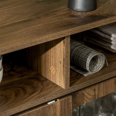 HOMCOM Modern Sideboard With Shelves, Buffet Cabinet With Storage Cabinets, Adjustable Shelf, Sliding Doors For Living Room, Kitchen, Walnut 4 HOMCOM Modern Sideboard With Shelves, Buffet Cabinet With Storage Cabinets, Adjustable Shelf, Sliding Doors For Living Room, Kitchen, Walnut - Image 4