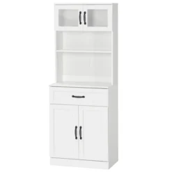HOMCOM Freestanding Kitchen Pantry, 4-Door Buffet Cabinet With Hutch, Coffee Bar With Adjustable Shelves, 63.5 Inches, White -Homcom GUEST 66068933 5001 4d3c a7c7 1f54b3c22f3d