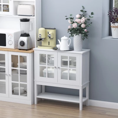 HOMCOM Kitchen Credenza & Sideboard Buffet Cabinet With 2 Glass Doors & Storage Shelves 1 HOMCOM Kitchen Credenza & Sideboard Buffet Cabinet With 2 Glass Doors & Storage Shelves