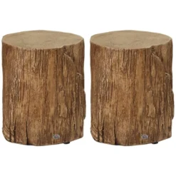 HOMCOM Side Table With Round Tabletop, Tree Stump Shape Concrete End Table With Wood Grain Finish, For Indoors And Outdoors, Set Of 2, Natural -Homcom GUEST 669fbd5e da8a 4a4d 95c4 d76fe304450b