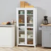 HOMCOM Freestanding Kitchen Pantry, 5-tier Storage Cabinet With Adjustable Shelves And 2 Glass Doors, White