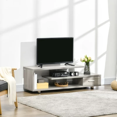 HOMCOM Modern TV Stand For TVs Up To 45", TV Cabinet With Storage Shelf And Drawer, Entertainment Center For Living Room Bedroom, Gray 2 HOMCOM Modern TV Stand For TVs Up To 45", TV Cabinet With Storage Shelf And Drawer, Entertainment Center For Living Room Bedroom, Gray - Image 2