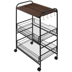 HOMCOM 24" 3-Tier Rolling Kitchen Cart, Utility Storage Trolley With 2 Basket Drawers, Side Hooks For Dining Room 10 HOMCOM 24" 3-Tier Rolling Kitchen Cart, Utility Storage Trolley With 2 Basket Drawers, Side Hooks For Dining Room -Homcom GUEST 677b0380 7711 4eff 9bac 816b10d6e8a8