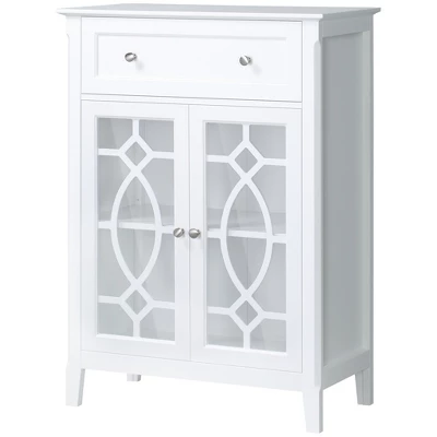 HOMCOM Kitchen Cabinet, Storage Cabinet, Sideboard Floor Accent Cabinet W/ 2 Glass Doors, Drawer, Adjustable Shelves For Living Room Entryway, White 3 HOMCOM Kitchen Cabinet, Storage Cabinet, Sideboard Floor Accent Cabinet W/ 2 Glass Doors, Drawer, Adjustable Shelves For Living Room Entryway, White - Image 3