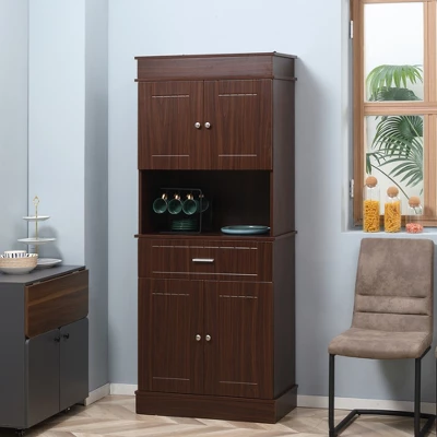HOMCOM 72" Kitchen Buffet With Hutch, Freestanding Pantry Cupboard With Utility Drawer, Adjustable Hinge, Anti-tipping 2 Cabinet And Countertop, Brown 1 HOMCOM 72" Kitchen Buffet With Hutch, Freestanding Pantry Cupboard With Utility Drawer, Adjustable Hinge, Anti-tipping 2 Cabinet And Countertop, Brown