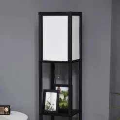 HOMCOM Modern Floor Lamp With Shelves & Dual Ambient Lighting, Tall Standing Lamp For Living Room, Bedroom, Fabric Lampshade, Black 8 HOMCOM Modern Floor Lamp With Shelves & Dual Ambient Lighting, Tall Standing Lamp For Living Room, Bedroom, Fabric Lampshade, Black -Homcom GUEST 6a7bea0e bafc 4c1d a5dc ddea16f6b40c