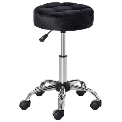 HOMCOM Round Vanity Stool With Height Adjustable Lift, Luxury Style Upholstery And Swivel Seat And Wheels 3 HOMCOM Round Vanity Stool With Height Adjustable Lift, Luxury Style Upholstery And Swivel Seat And Wheels - Image 3