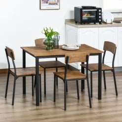 HOMCOM 5 Piece Modern Industrial Dining Table And Chairs Set For Small Space, Kitchen, Dining Room