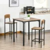 HOMCOM 3 Piece Industrial Counter Height Dining Table Set, Bar Table & Chairs With Steel Legs & Footrests