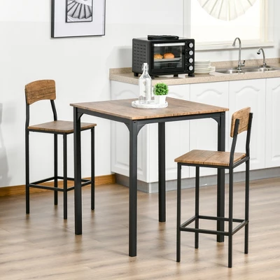 HOMCOM 3 Piece Industrial Counter Height Dining Table Set, Bar Table & Chairs With Steel Legs & Footrests 1 HOMCOM 3 Piece Industrial Counter Height Dining Table Set, Bar Table & Chairs With Steel Legs & Footrests