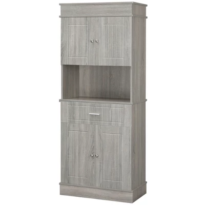 HOMCOM 72" Kitchen Buffet With Hutch, Freestanding Pantry Cupboard With Utility Drawer, 2 Door Cabinets And Countertop, Grey Wood Grain 3 HOMCOM 72" Kitchen Buffet With Hutch, Freestanding Pantry Cupboard With Utility Drawer, 2 Door Cabinets And Countertop, Grey Wood Grain - Image 3