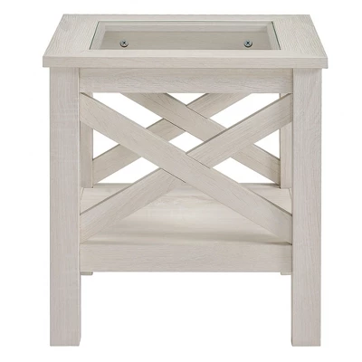 HOMCOM Farmhouse End Table, Sofa Side Table With Tempered Glass Top, Coffee Table With Underneath Storage Shelf For Living Room, Bedroom, White Oak 3 HOMCOM Farmhouse End Table, Sofa Side Table With Tempered Glass Top, Coffee Table With Underneath Storage Shelf For Living Room, Bedroom, White Oak - Image 3