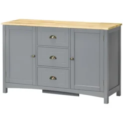 HOMCOM Buffet Cabinet With 3 Storage Drawers And Adjustable Shelves, 2 Door Sideboard With Rubber Wood Top, Coffee Bar For Living Room, Gray 7 HOMCOM Buffet Cabinet With 3 Storage Drawers And Adjustable Shelves, 2 Door Sideboard With Rubber Wood Top, Coffee Bar For Living Room, Gray -Homcom GUEST 6ea1d98a 40bf 486c 968a d6a3e8bd4884